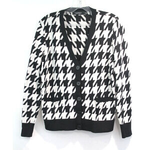 Lauren Ralph Lauren Merino Wool Cardigan size M Black White Old Money GrannyCore